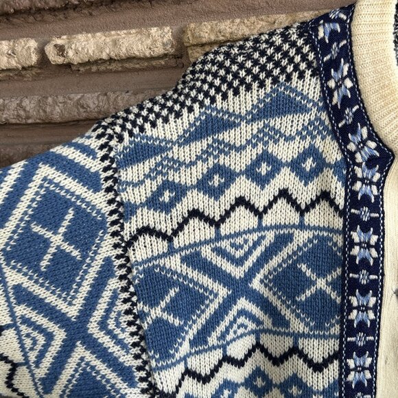 Scan Alp New Zealand Vintage Nordic Fair Isle 100% Wool Cardigan Sweater Pewter - Picture 10 of 11